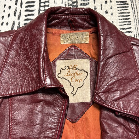 “J B Leather Corp” dark ruby red / brown style leather jacket - Picture 2 of 9